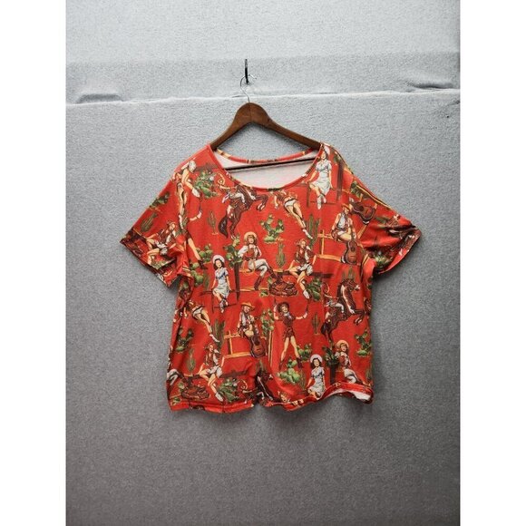 VTG Western 50s Vintage Pinup Cowgirl Print Tee Costume Novelty Party Retro Unis - Picture 1 of 3
